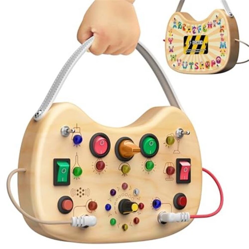Sensory Busy Board Wooden Toy for Toddlers with LED Lights